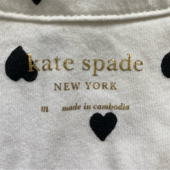 NWOT Kate Spade Pajama/Sleepwear Set, Medium, White with Black Hearts - Picture 5 of 7